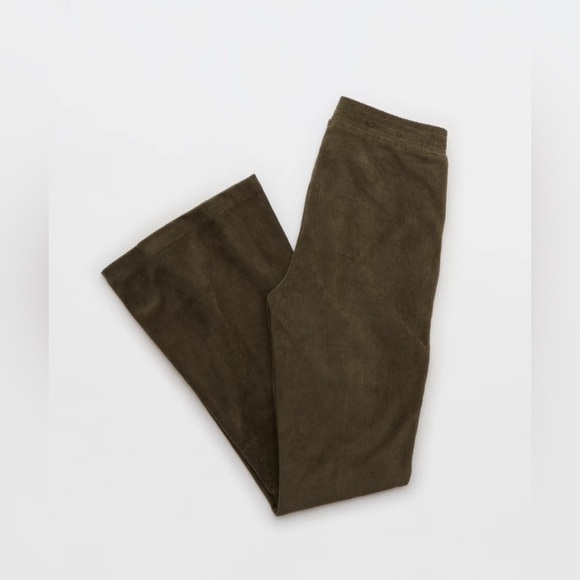 Aerie Olive Groove-On Rib Velour Flare Pant High Waisted size XL - Picture 6 of 10